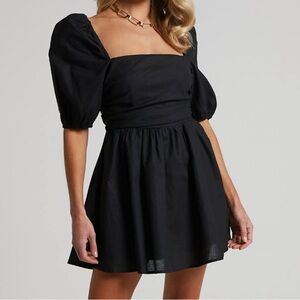 Showpo Black Puff Sleeve Mini Dress